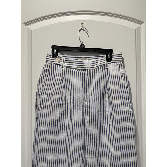Madewell The Harlow Wide Leg Pants 100% Linen Blue and White Stripe Size 4 - Picture 4 of 7